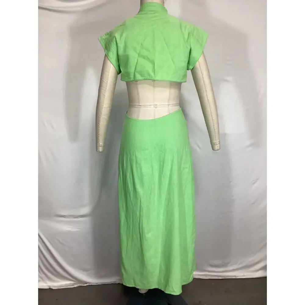 Acacia 'Nola' Green Linen Maxi Dress Size S - Picture 3 of 4